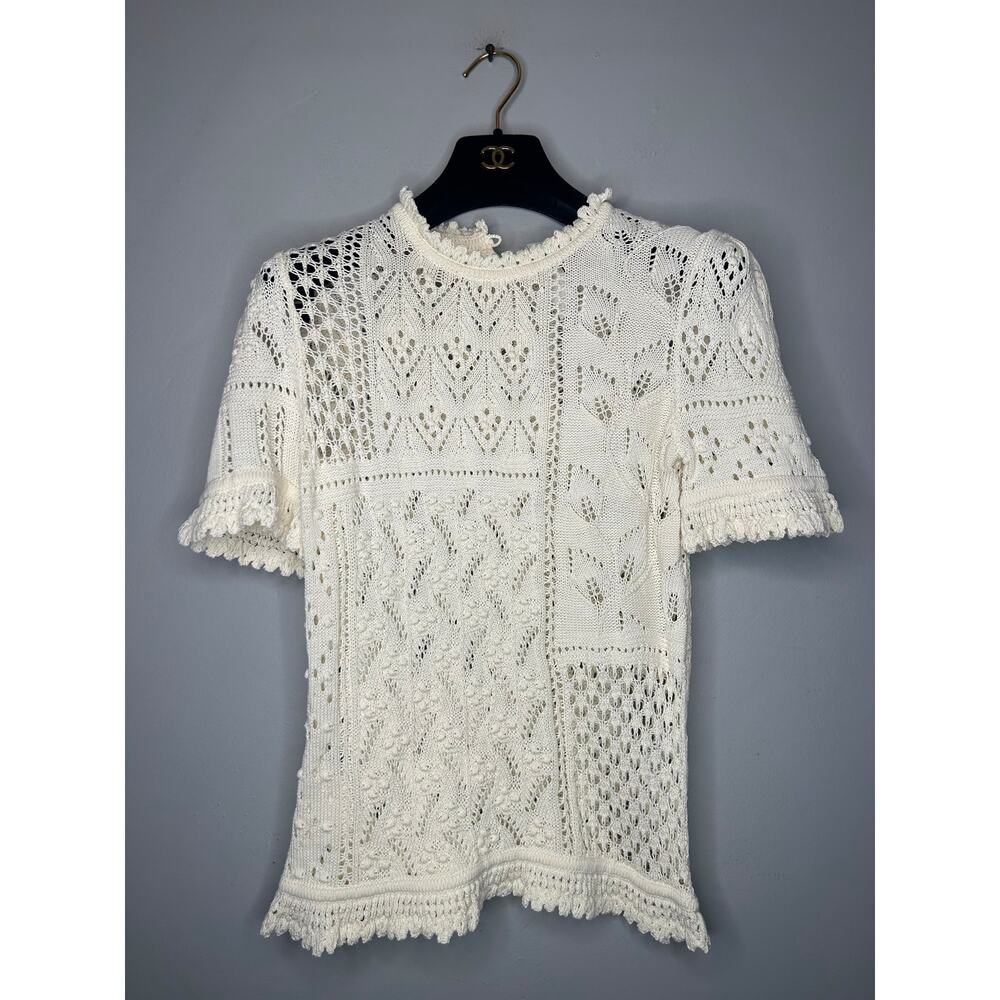 Zimmermann Anneke Patchwork Pointelle-Knit Cotton Top Cream Women's Size 0